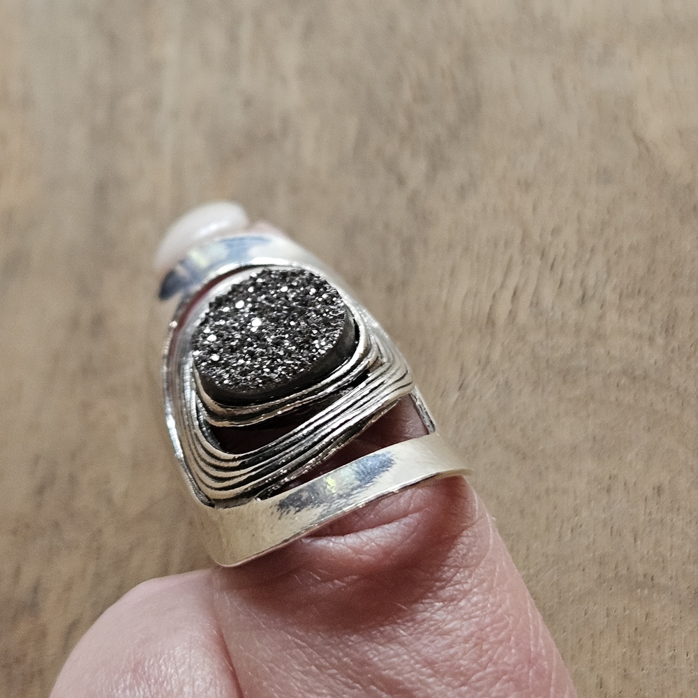 Silver 925 Statement Ring With Black Stone - image 5